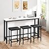 4 Piece Counter Height Dining Table Set with 602 Inch Faux Marble Table Top Modern Extra Long Bar Table and Chairs Set as Bar Table Breakfast Table and Study Desk Black