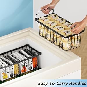   Freezer-Organizer-Bins146L-X-71W-X-52H-4-Pack-Stackable-Chest-Freezer-Organizer-for-7-CuFT-Deep-Freezer-Sort-Frozen-Meats-Deep-Freezer-Organizer-Bins-Get-Food-Easily-wHandleBlack