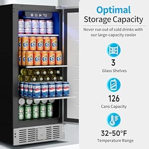 15 Inch Undercounter Beverage Refrigerator - 126 Cans Beverage Fridge with Stainless Steel Door for Beer Wine Soda - Built-in or Freestanding Wine Cooler for Home Kitchen Bar Outdoor 15 Inch Undercounter Beverage Refrigerator 126 Cans Beverage Fridge with Stainless Steel Door for Beer Wine Soda Built in or Freestanding Wine Cooler for Home Kitchen Bar Outdoor