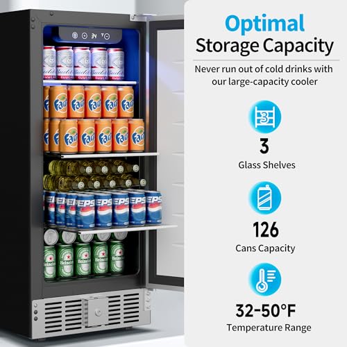 15-Inch-Undercounter-Beverage-Refrigerator-126-Cans-Beverage-Fridge-with-Stainless-Steel-Door-for-Beer-Wine-Soda-Built-in-or-Freestanding-Wine-Cooler-for-Home-Kitchen-Bar-Outdoor 15 Inch Undercounter Beverage Refrigerator 126 Cans Beverage Fridge with Stainless Steel Door for Beer Wine Soda Built in or Freestanding Wine Cooler for Home Kitchen Bar Outdoor