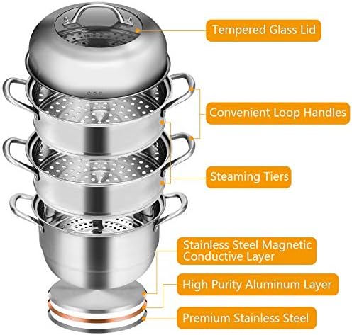 3-Tier Stainless Steel Steamer Pot with Handles
