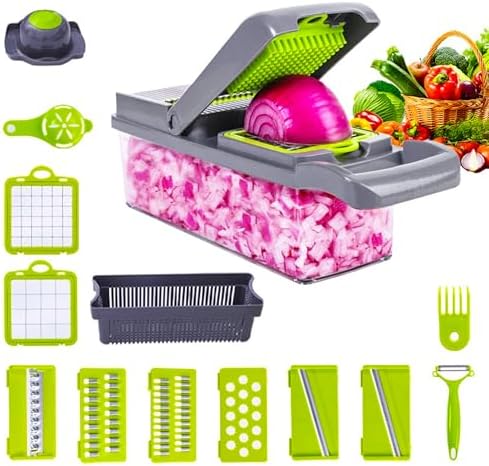 14-in-1 Vegetable Chopper w 8 Stainless Steel Blades Grey