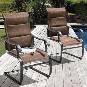 NUU GARDEN Patio Dining Chairs Set of 4, All Weather Outdoor Padded Textilene Patio Chairs, Breathable Spring Motion Textile High Back Outdoor Dining Chairs for Backyard, Lawn, Deck, Brown NUU GARDEN Patio Dining Chairs Set of 4 All Weather Outdoor Padded Textilene Patio Chairs Breathable Spring Motion Textile High Back Outdoor Dining Chairs for Backyard Lawn Deck Brown
