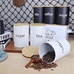  SOTECH-3Pcs-White-Metal-Canisters-Sugar-Coffee-Tea-Storage-Jars-for-Kitchen-Countertop-Round-with-Bamboo-Lid-Farmhouse-Country-Kitchen-Decor