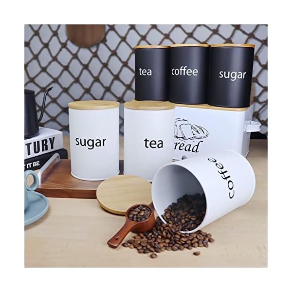   SOTECH-3Pcs-White-Metal-Canisters-Sugar-Coffee-Tea-Storage-Jars-for-Kitchen-Countertop-Round-with-Bamboo-Lid-Farmhouse-Country-Kitchen-Decor
