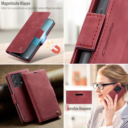 XYGLOW Handyhülle für Xiaomi Redmi Note 13 Pro 5G Hülle Klappbar Premium PU Lederhülle Klapphülle【RFID Schutz】Kartenfach Standfunktion Schutzhülle für Redmi Note 13 Pro 5G Flip Case Tasche Cover,Rot – Bild 5