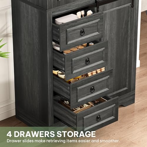 YITAHOME-71-Kitchen-Pantry-Tall-Farmhouse-Storage-Cabinet-with-Drawer-Organizer-Barn-Doors-and-Adjustable-Shelves-for-Kitchen-Dining-Room-Living-Room-Grey-Rustic-Oak YITAHOME 71 Kitchen Pantry Tall Farmhouse Storage Cabinet with Drawer Organizer Barn Doors and Adjustable Shelves for Kitchen Dining Room Living Room Grey Rustic Oak