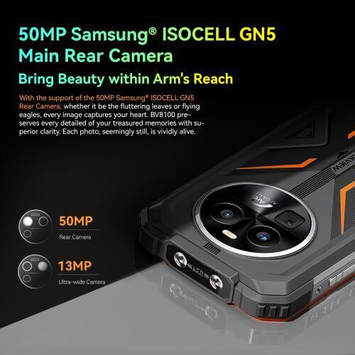 Blackview BV8100 Outdoor Smartphone ohne Vertrag, Dual-LED-Taschenlampen, 24GB+256GB, 6,5'' 120Hz 2,4K FHD+, 50MP Kamera, 8800mAh Akku, IP68 Android 14 Wasserdichtes Robustes Handy, GPS NFC Orange – Bild 7