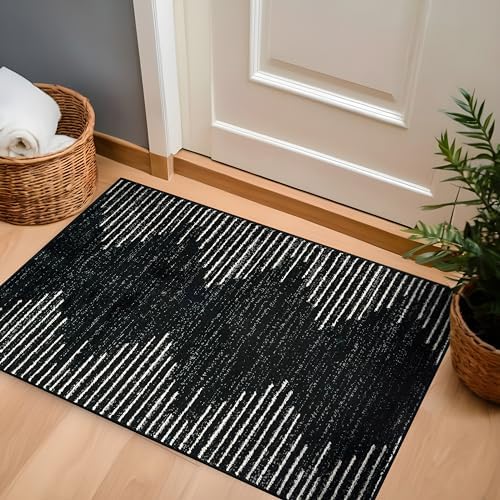 Rugshop Bohemian Stripe Stain Resistant Area Rug 27 x 4 Black