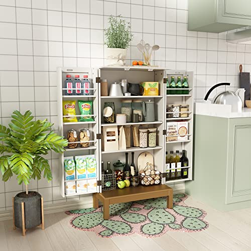 45-Storage-Cabinet-with-Doors-and-Adjustable-ShelvesFood-Pantry-Cabinet-for-KitchenDining-RoomLiving-Room-and-GarageGold-Lines-and-Legs-White 45 Storage Cabinet with Doors and Adjustable ShelvesFood Pantry Cabinet for KitchenDining RoomLiving Room and GarageGold Lines and Legs White