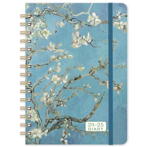 2024-2025 Academic Diary - 2024-2025 Diary A5 Week to view from August 2024 to July 2025, Hardcover with Inner Pocket, Twin-Wire Binding, 21.5 x 15.5 cm - Apricot Flower