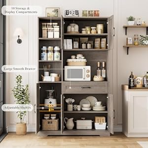   HOSTACK-71-Tall-Kitchen-Pantry-Storage-Cabinet-Farmhouse-Food-Pantry-Cabinet-with-Microwave-Stand-Barn-Doors-Kitchen-Hutch-Cabinet-with-Large-Drawer-and-Shelves-for-Dining-Room-Ash-Grey