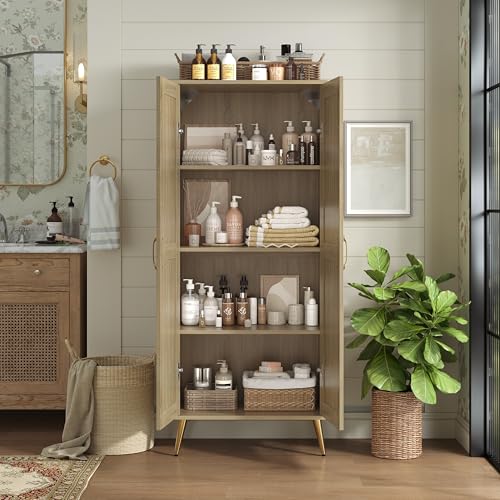 Storage-Cabinet-with-Rattan-Doors-and-Adjustable-Shelves-Bathroom-Floor-Cabinet-5748-H-Boho-Kitchen-Pantry-for-Farmhouse-Living-Room-Entryway-Natural Storage Cabinet with Rattan Doors and Adjustable Shelves Bathroom Floor Cabinet 5748 H Boho Kitchen Pantry for Farmhouse Living Room Entryway Natural