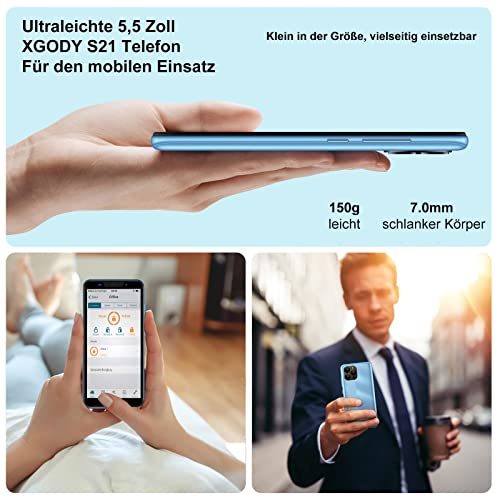 XGODY S21 Smartphone Ohne Vertrag, 5,5 Zoll Günstig Handy 1GB+16GB 64GB Erweiterbar Quad Core Android 9, 3G Dual SIM 2500mAh Akku, 5MP+5MP Kameras, 3 Kartensteckplatz Gesichts-ID GPS Handy(Blau) – Bild 4