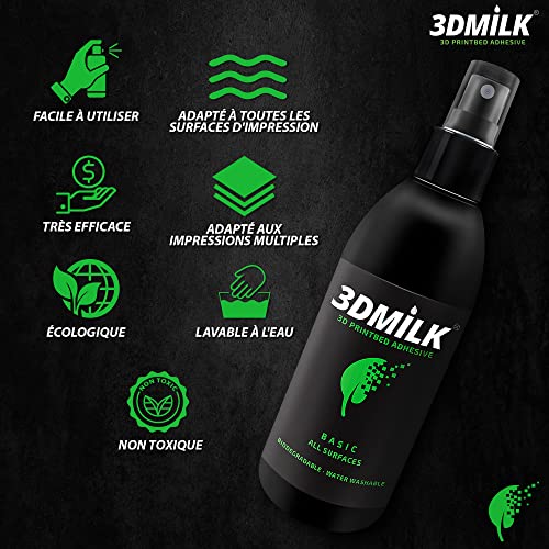 3DMilk Basic - 250 ml Haftspray für 3D-Drucker - Kleber für bessere Druckbett-Haftung - In Deutschland hergestellt - Für jede Druckplatte geeignet - Umweltverträglich, ungiftig, abwaschbar – Bild 3