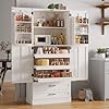 71 Tall Farmhouse Kitchen Pantry Cabinet with 3 Pull Out Shelves 2 Large Drawers Pantry Storage Cabinet with 6 Door Shelves Adjustable Shelf Freestanding Pantry for Kitchen Dining Room