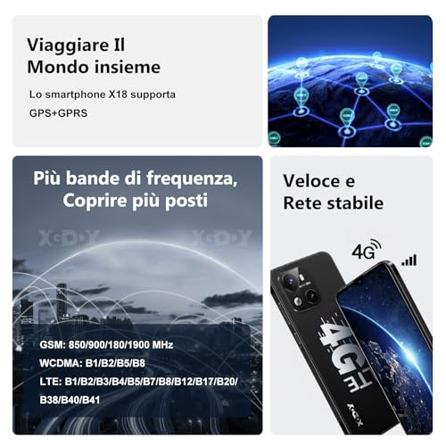 Xgody X18 Smartphone, Display HD 6,26 Zoll, 2 GB RAM + 16 GB ROM/256 GB-TF, 8 MP + 5 MP, Akku 4000 mAh, Android OS, 4G Dual SIM Handy, Face ID/3 Slot/3,5 mm Jack - Schwarz – Bild 4