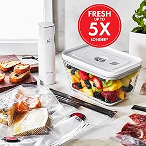ZWILLING Fresh Save Vacuum Sealer Machine Starter Set with Airtight Food Storage Container Glass Sous Vide Bags Meal Prep