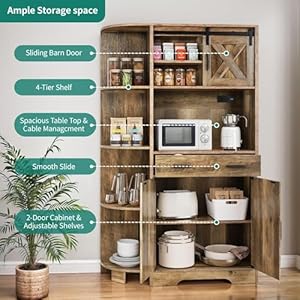   YITAHOME-67-Farmhouse-Kitchen-Pantry-Storage-Cabinet-wSliding-Barn-Door--Power-Outlet-Freestanding-Hutch-with-Shelves-Drawers-Microwave-Stand-Large-Kitchen-Cupboard-for-Dining-Room-Oak