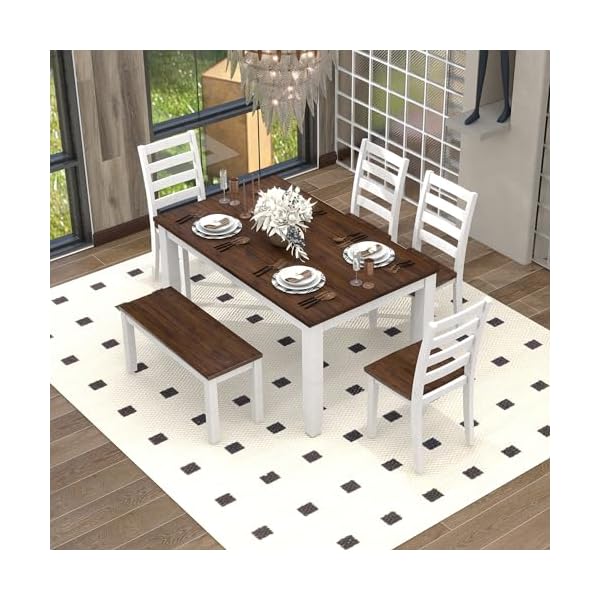   Farmhouse-6-Piece-Dining-Room-Table-Set-with-Bench-and-Chairs-Solid-Wood-Kitchen-Dining-Table-Set-for-6-Persons-Walnut-Cottage-White