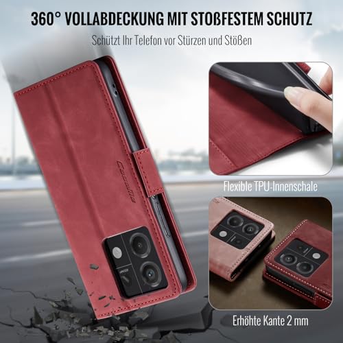 XYGLOW Handyhülle für Xiaomi Redmi Note 13 Pro 5G Hülle Klappbar Premium PU Lederhülle Klapphülle【RFID Schutz】Kartenfach Standfunktion Schutzhülle für Redmi Note 13 Pro 5G Flip Case Tasche Cover,Rot – Bild 6