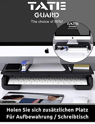 TATEGUARD Faltbarer Monitorständer Riser Computer Monitorständer mit Verstellbarer Breite kompatibel mit i'Mac Drucker Laptop mit Aufbewahrungsschublade Tablet & Handyständer Halter Schwarz – Bild 4