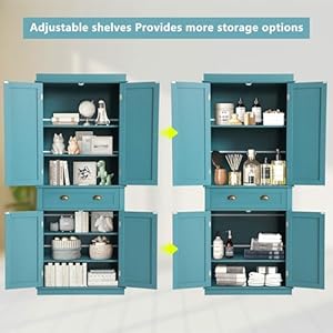 KIGOTY 72" Tall Kitchen Pantry Cabinet, Farmhouse Storage Cabinet, Kitchen Pantry Storage Cabinet with Doors,Drawer and Adjustable Shelves, Freestanding Cupboard for Living Room,Blue KIGOTY 72 Tall Kitchen Pantry Cabinet Farmhouse Storage Cabinet Kitchen Pantry Storage Cabinet with DoorsDrawer and Adjustable Shelves Freestanding Cupboard for Living RoomBlue