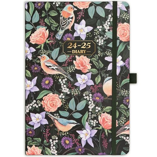 Academic Diary 2024-2025 - Diary 2024-2025 Week to view, 2024-2025 Diary runs from August 2024 to July 2025, Beautiful Retro Hardcover, Elastic Pen Holder, Back Pocket, 21.3 x 14.7 x 1.6 cm
