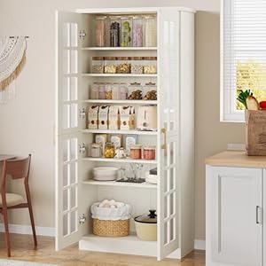 Tribesigns 71 Tall Storage Cabinet with Doors Kitchen Pantry Cabinet with Adjustable Shelves Kitchen Cupboard Food Pantry Floor Storage Cabinet for Living Room Bathroom Office White
