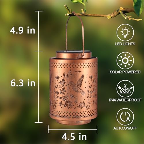 Hummingbird Solar Lanterns Garden Decor Birthday Gifts for Women Mon Grandma Metal Hanging Solar Lights Waterproof Outdoor Decoration for Outside LED Lanterns for Yard Patio Lawn Pathway Landscape - Image 4