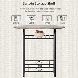 JUMMICO 3-Piece Wooden Round Table & Chair Set, Space Saving Kitchen Breakfast Nook Wood Grain Tabletop with Metal Frame and Built-in Wine Rack for Kitchen, Dining Room (Walnut/Black) JUMMICO 3 Piece Wooden Round Table Chair Set Space Saving Kitchen Breakfast Nook Wood Grain Tabletop with Metal Frame and Built in Wine Rack for Kitchen Dining Room WalnutBlack