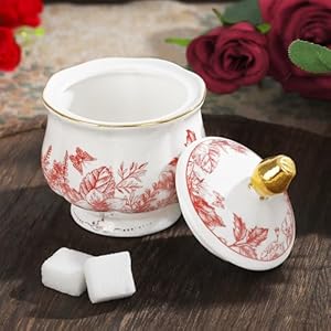 fanquare Vintage Porcelain Tea Set with Holder 22 Piece Red Floral New Bone China Tea Coffee Gift Sets for Wedding Birthday 6 Tea Cup and Saucers for Women Tea Party