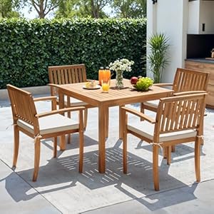 Greesum 5 Piece Patio Dining Set Outdoor Solid Wood Furniture for Yard Garden Porch wSquare Tabletop 4 Chairs White