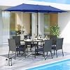   MFSTUDIO-8-Pieces-Outdoor-Patio-Dining-Set-for-6-with-Umbrella-Patio-Rectangular-Metal-Table-and-Rattan-Chairs-with-Umbrella-Outdoor-Patio-Wicker-Dining-Furniture-Set-with-13ft-Umbrella-Navy-Blue