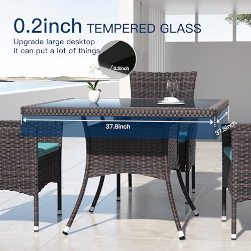 Kullavik-10-Piece-Outdoor-Dining-Set-Patio-Rattan-Furniture-SetPatio-Dining-Table-and-Chairs-Set-with-8-Chairs-and-CushionsSquare-Glass-Tabletop-with-Umbrella-Hole-for-PatioBackyardGardenBlue Kullavik 10 Piece Outdoor Dining Set Patio Rattan Furniture SetPatio Dining Table and Chairs Set with 8 Chairs and CushionsSquare Glass Tabletop with Umbrella Hole for PatioBackyardGardenBlue