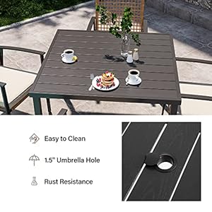 LAUSAINT HOME 5 Pieces Outdoor Patio Dining Set Wicker Patio Furniture Set of 4 Chairs with Soft Cushion and Square Table with Umbrella Hole Conversation Set for Backyard Garden and Poolside