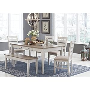 Signature Design by Ashley Skempton Farmhouse Rectangular Dining Room Table with Storage White Light Brown