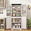   Shintenchi-Kitchen-Pantry-Cabinet-Freestanding-Farmhouse-Storage-Cabinet-with-8-Door-Shelves-2-Cabinets-and-1-Drawer-Tall-Cupboard-for-Kitchen-Living-Room-Dining-Room-and-Bathroom-White