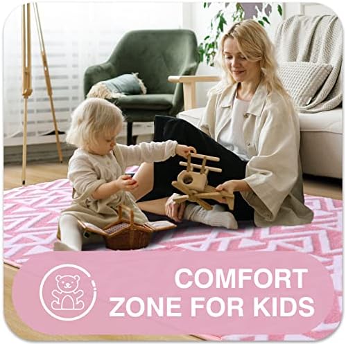Ompaa Ultra Soft Shaggy Rug 5x8 Feet Pink Geometric Textured Carpet