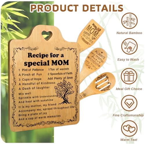 Mothers Day Gifts for Mom from Daughter Son,Engraved Cutting Board with Cooking Utensils Set Birthday Gifts for Mom Women Kitchen Utensil Set Gift Cool I Love Mom Christmas Mom Gifts - Image 6