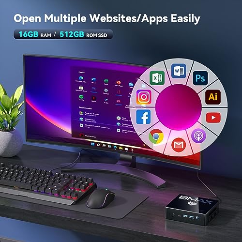 BAMX Mini Pc N100 (4C/4T, bis 3.4GHz) 16GB DDR4 RAM 512 GB SSD B4Plus Win-11 Pro Mini Desktop Computer 4K 60Hz Dual HDMI Gigabit Ethernet Typ-C (volle Funktion)×1 – Bild 4