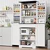 Vongrasig Kitchen Pantry Storage Cabinet with Barn Doors Drawer and Adjustable Shelves 6 Tier Tall Rustic Wood Cupboard Locker for Kitchen Dining Room Living Room Bathroom White