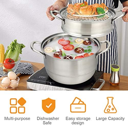 Stainless Steel 4-Tier Steam pot with Tempered Glass Lid and Handles