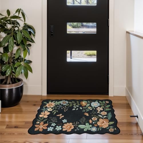 Lahome Floral Washable Entryway Rug 2x3 Non-Slip
