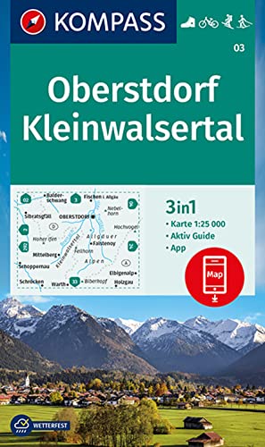 KOMPASS Wanderkarte 03 Oberstdorf, Kleinwalsertal 1:25.000: 3in1 Wanderkarte mit Aktiv Guide inklusive Karte zur offline Verwendung in der KOMPASS-App. Fahrradfahren. Skitouren. Langlaufen.