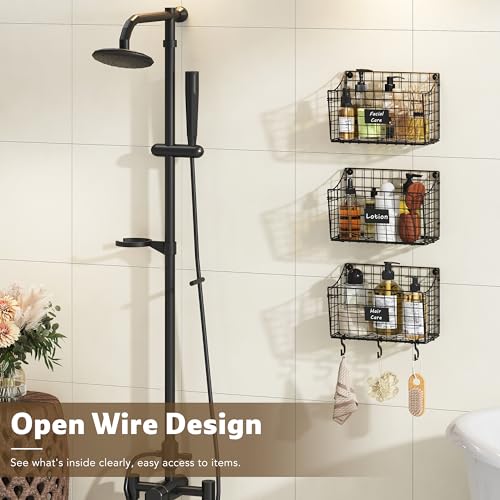 Wall-Mounted-Bin-Basket-with-5-Hooks-3-Label-Plate-Adhesive-3-Pack-Cabinet-Hanging-Metal-Wire-BasketRustic-Farmhouse-Decor-Storage-Organization-Shelf-for-Pantry-Kitchen-Bathroom-1067551inch Wall Mounted Bin Basket with 5 Hooks 3 Label Plate Adhesive 3 Pack Cabinet Hanging Metal Wire BasketRustic Farmhouse Decor Storage Organization Shelf for Pantry Kitchen Bathroom 1067551inch