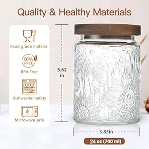   24-OZ-Airtight-Glass-Storage-Jar-with-Bamboo-Lid-Vintage-Glass-Jar-Vintage-Food-Containers-Canisters-Set-for-Kitchen-Counter-Pantry-Ideal-for-Sugar-Flour-Coffee-Tea-Candy-Oats-Cereal