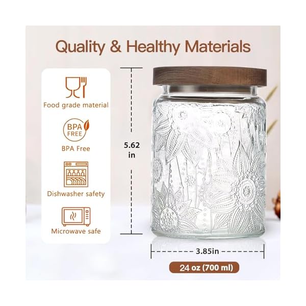   24-OZ-Airtight-Glass-Storage-Jar-with-Bamboo-Lid-Vintage-Glass-Jar-Vintage-Food-Containers-Canisters-Set-for-Kitchen-Counter-Pantry-Ideal-for-Sugar-Flour-Coffee-Tea-Candy-Oats-Cereal