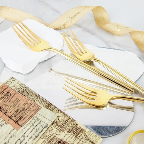U-QE 180Pcs Gold Plastic Forks - Heavy Duty