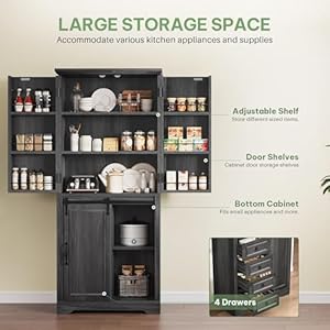 YITAHOME 71" Kitchen Pantry, Tall Farmhouse Storage Cabinet with Drawer, Organizer, Barn Doors and Adjustable Shelves for Kitchen, Dining Room, Living Room, Grey Rustic Oak YITAHOME 71 Kitchen Pantry Tall Farmhouse Storage Cabinet with Drawer Organizer Barn Doors and Adjustable Shelves for Kitchen Dining Room Living Room Grey Rustic Oak
